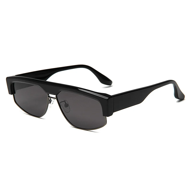 Glossy Black Grey Lens, Glossy Black Green Lens, Blue Stone Grain Grey Lens, Tortoiseshell Tea Lens, Clear Orange Tea Lens, Clear Grey Light Lens Acetate Trendy Square Frame Outdoor Cycling Fishing UV Protection Sunglasses for Men | Premium Acetate & Metal Mixed Shades - View 1