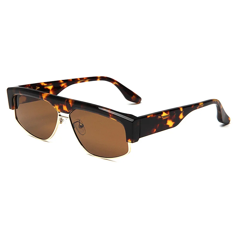 Glossy Black Grey Lens, Glossy Black Green Lens, Blue Stone Grain Grey Lens, Tortoiseshell Tea Lens, Clear Orange Tea Lens, Clear Grey Light Lens Acetate Trendy Square Frame Outdoor Cycling Fishing UV Protection Sunglasses for Men | Premium Acetate & Metal Mixed Shades - View 3