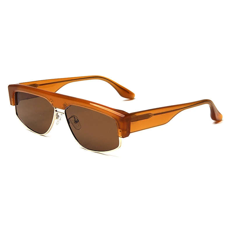 Glossy Black Grey Lens, Glossy Black Green Lens, Blue Stone Grain Grey Lens, Tortoiseshell Tea Lens, Clear Orange Tea Lens, Clear Grey Light Lens Acetate Trendy Square Frame Outdoor Cycling Fishing UV Protection Sunglasses for Men | Premium Acetate & Metal Mixed Shades - View 4