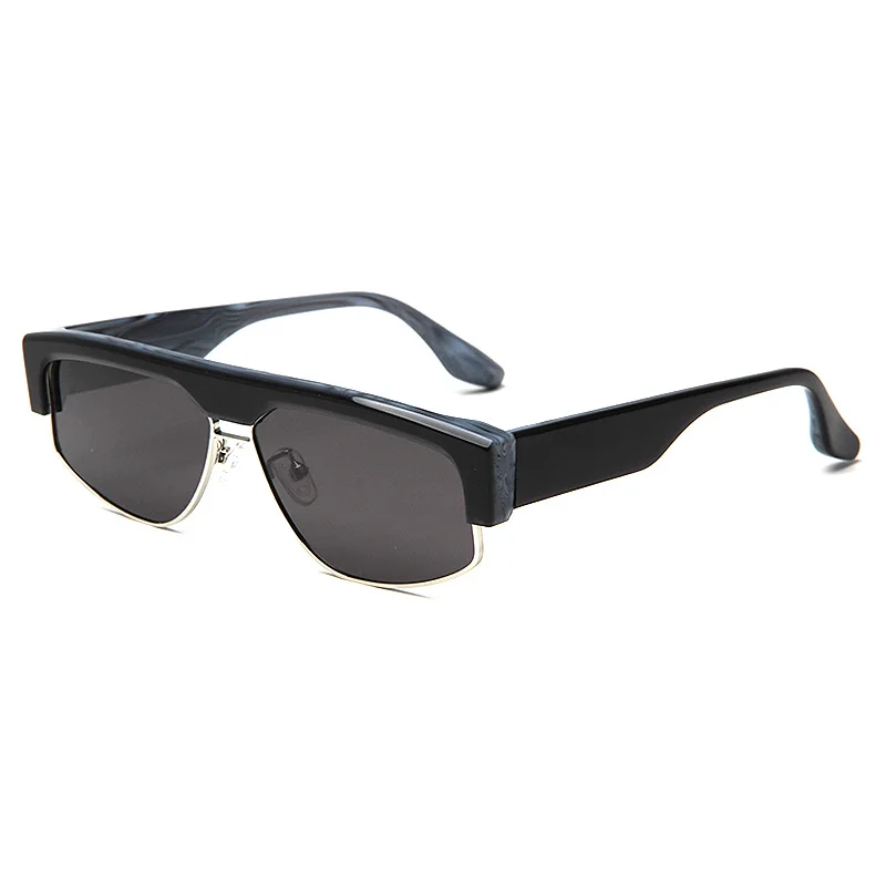 Glossy Black Grey Lens, Glossy Black Green Lens, Blue Stone Grain Grey Lens, Tortoiseshell Tea Lens, Clear Orange Tea Lens, Clear Grey Light Lens Acetate Trendy Square Frame Outdoor Cycling Fishing UV Protection Sunglasses for Men | Premium Acetate & Metal Mixed Shades - View 6