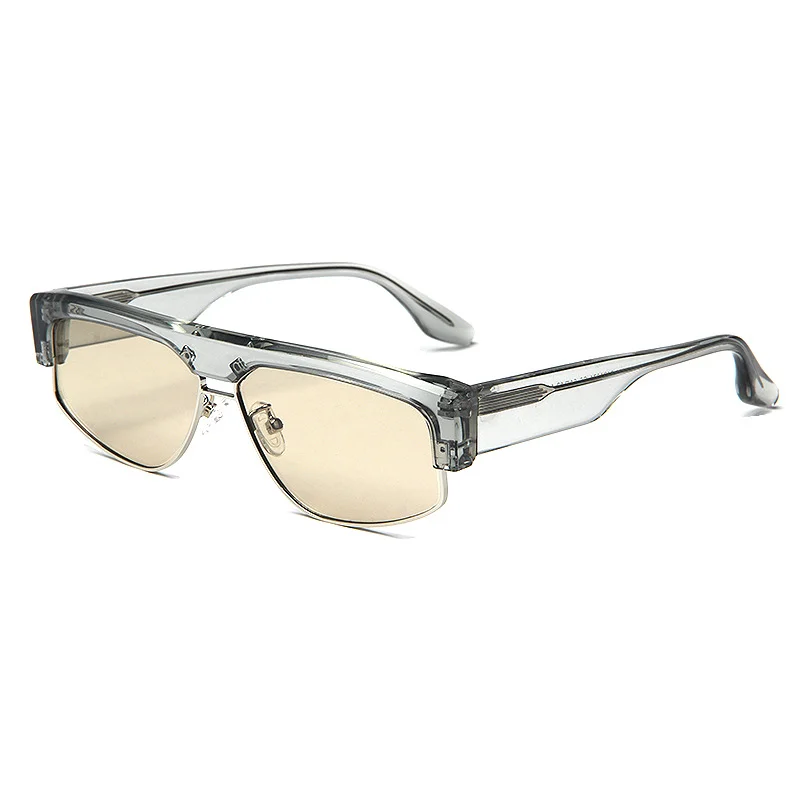 Glossy Black Grey Lens, Glossy Black Green Lens, Blue Stone Grain Grey Lens, Tortoiseshell Tea Lens, Clear Orange Tea Lens, Clear Grey Light Lens Acetate Trendy Square Frame Outdoor Cycling Fishing UV Protection Sunglasses for Men | Premium Acetate & Metal Mixed Shades - View 8