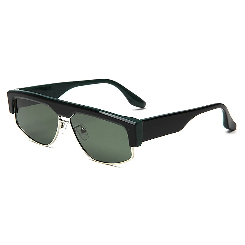 Glossy Black Grey Lens, Glossy Black Green Lens, Blue Stone Grain Grey Lens, Tortoiseshell Tea Lens, Clear Orange Tea Lens, Clear Grey Light Lens Acetate Trendy Square Frame Outdoor Cycling Fishing UV Protection Sunglasses for Men | Premium Acetate & Metal Mixed Shades - View 9