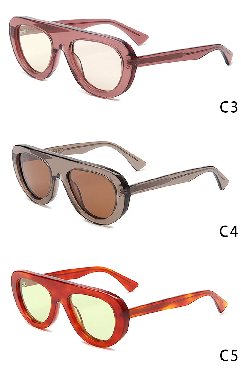 Glossy Black Grey Lens, Tortoiseshell Blue Lens, Wine Red Light Lens, Clear Tea Tea Lens, Tortoiseshell Green Lens Acetate Trendy Personalized Retro Frog Sunglasses | Oversized Aviator UV Protection Acetate Shades - Details 2