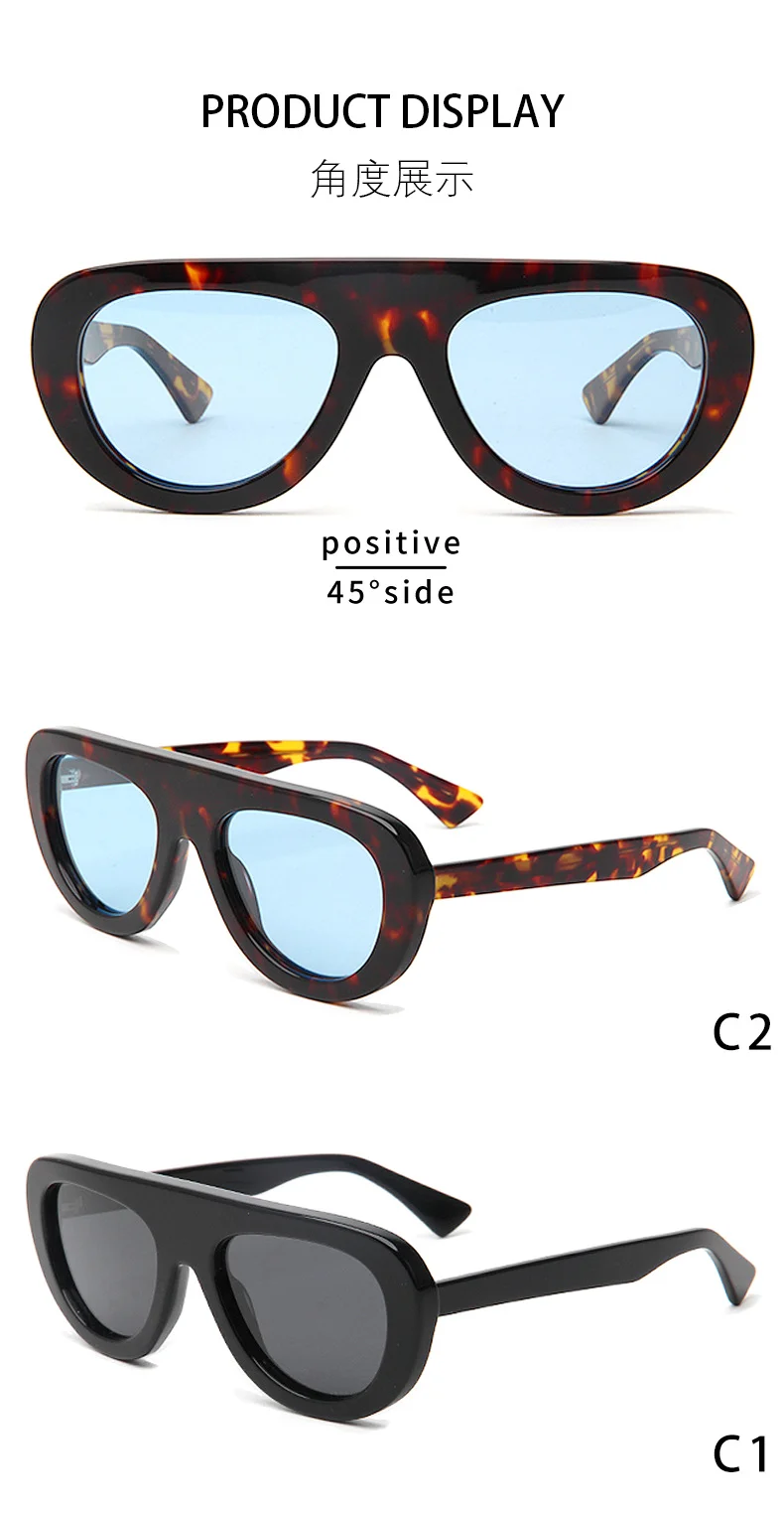 Glossy Black Grey Lens, Tortoiseshell Blue Lens, Wine Red Light Lens, Clear Tea Tea Lens, Tortoiseshell Green Lens Acetate Trendy Personalized Retro Frog Sunglasses | Oversized Aviator UV Protection Acetate Shades - Details 3