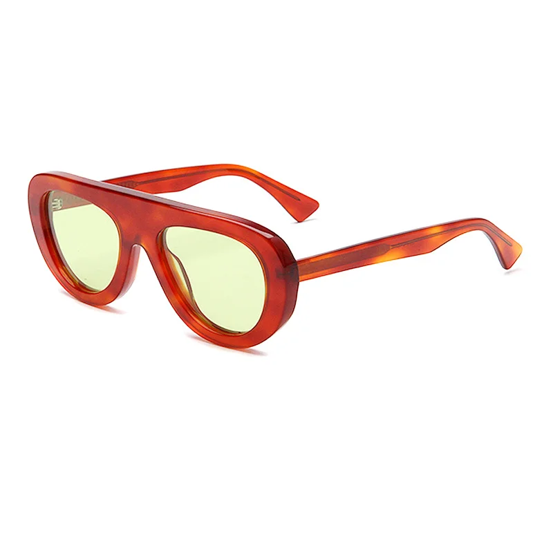 Glossy Black Grey Lens, Tortoiseshell Blue Lens, Wine Red Light Lens, Clear Tea Tea Lens, Tortoiseshell Green Lens Acetate Trendy Personalized Retro Frog Sunglasses | Oversized Aviator UV Protection Acetate Shades - View 8