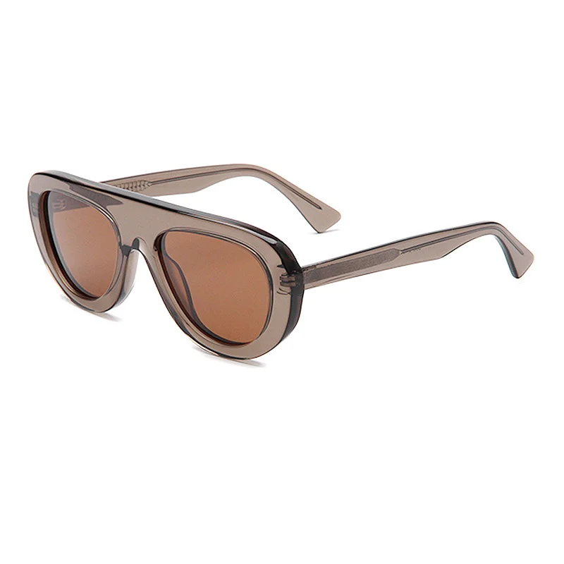 Glossy Black Grey Lens, Tortoiseshell Blue Lens, Wine Red Light Lens, Clear Tea Tea Lens, Tortoiseshell Green Lens Acetate Trendy Personalized Retro Frog Sunglasses | Oversized Aviator UV Protection Acetate Shades - View 9