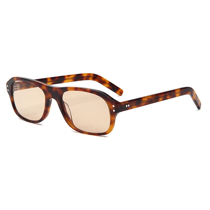 Glossy Black Tea Lens, Glossy Black Grey Lens, Tortoiseshell Blue Lens, Tortoiseshell Orange Lens, Clear Color with Grey Temple Green Lens, Clear Color with Grey Temple Grey Lens Acetate Trendy Small Square Sunglasses | Retro Rivet Acetate Shades - View 3