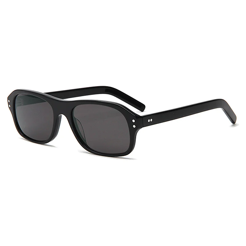 Glossy Black Tea Lens, Glossy Black Grey Lens, Tortoiseshell Blue Lens, Tortoiseshell Orange Lens, Clear Color with Grey Temple Green Lens, Clear Color with Grey Temple Grey Lens Acetate Trendy Small Square Sunglasses | Retro Rivet Acetate Shades - View 5