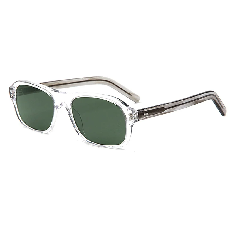 Glossy Black Tea Lens, Glossy Black Grey Lens, Tortoiseshell Blue Lens, Tortoiseshell Orange Lens, Clear Color with Grey Temple Green Lens, Clear Color with Grey Temple Grey Lens Acetate Trendy Small Square Sunglasses | Retro Rivet Acetate Shades - View 8