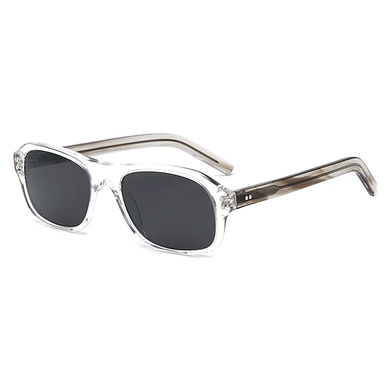 Glossy Black Tea Lens, Glossy Black Grey Lens, Tortoiseshell Blue Lens, Tortoiseshell Orange Lens, Clear Color with Grey Temple Green Lens, Clear Color with Grey Temple Grey Lens Acetate Trendy Small Square Sunglasses | Retro Rivet Acetate Shades - View 9