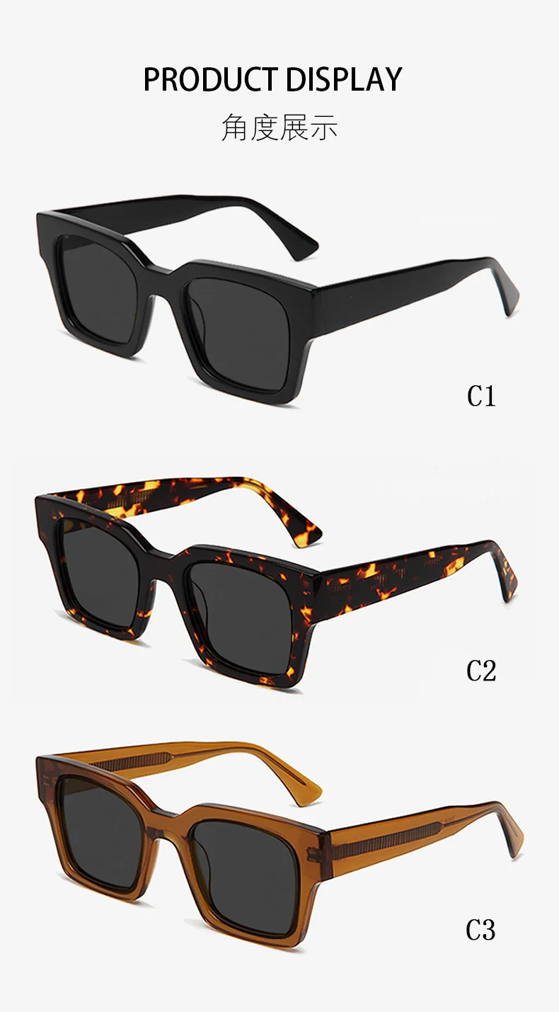 Glossy Black Grey Lens, Tortoiseshell Grey Lens, Clear Orange Grey Lens, Clear Grey Grey Lens, Clear Green Grey Lens, Clear Blue Grey Lens Acetate Classic Square Polarized Sunglasses for Men | Retro Premium Acetate Shades for Driving & UV Protection - Details 2