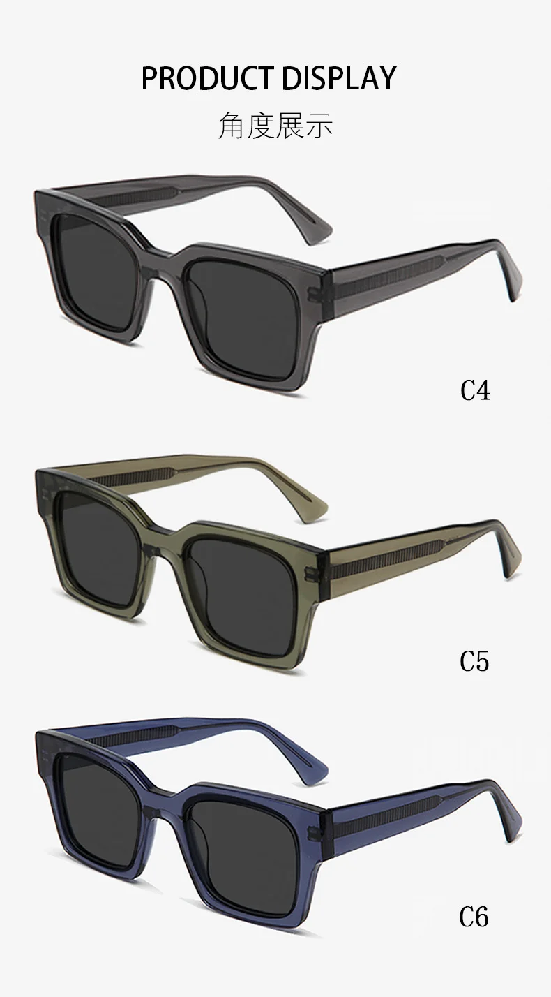 Glossy Black Grey Lens, Tortoiseshell Grey Lens, Clear Orange Grey Lens, Clear Grey Grey Lens, Clear Green Grey Lens, Clear Blue Grey Lens Acetate Classic Square Polarized Sunglasses for Men | Retro Premium Acetate Shades for Driving & UV Protection - Details 3