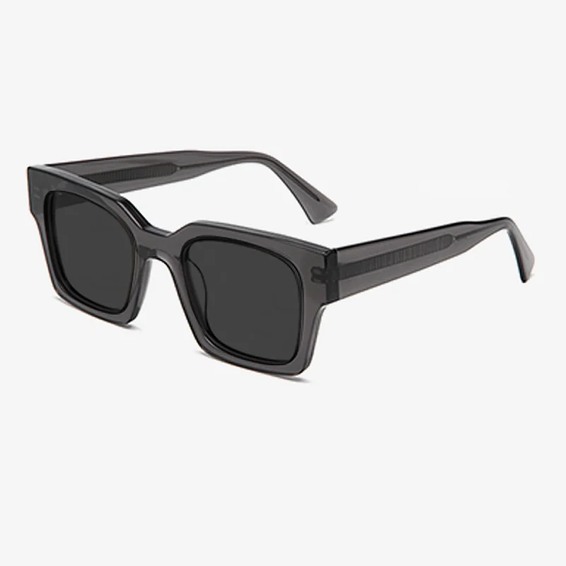 Glossy Black Grey Lens, Tortoiseshell Grey Lens, Clear Orange Grey Lens, Clear Grey Grey Lens, Clear Green Grey Lens, Clear Blue Grey Lens Acetate Classic Square Polarized Sunglasses for Men | Retro Premium Acetate Shades for Driving & UV Protection - View 2