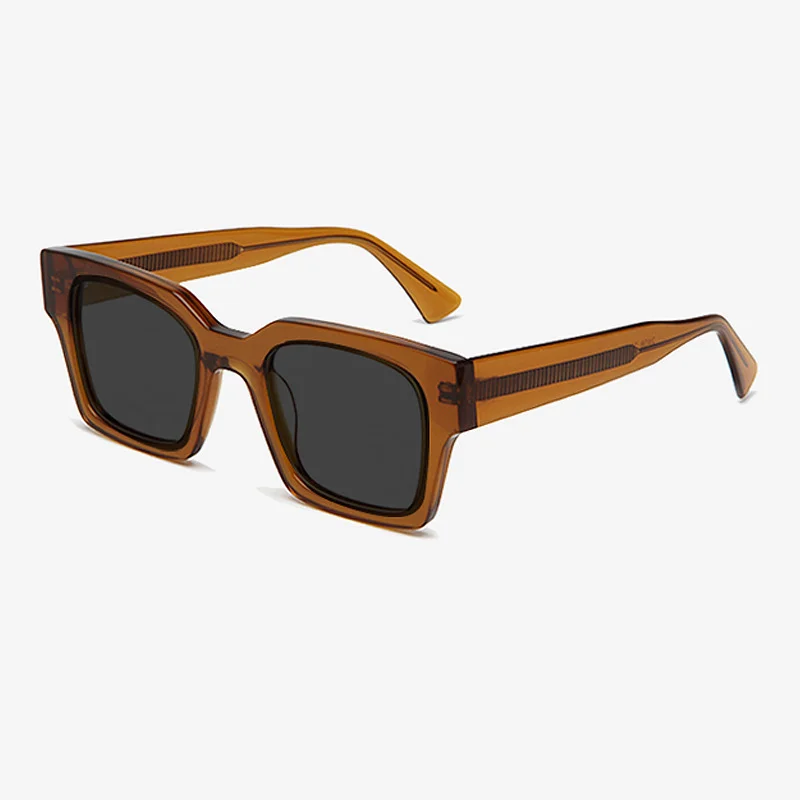 Glossy Black Grey Lens, Tortoiseshell Grey Lens, Clear Orange Grey Lens, Clear Grey Grey Lens, Clear Green Grey Lens, Clear Blue Grey Lens Acetate Classic Square Polarized Sunglasses for Men | Retro Premium Acetate Shades for Driving & UV Protection - View 4