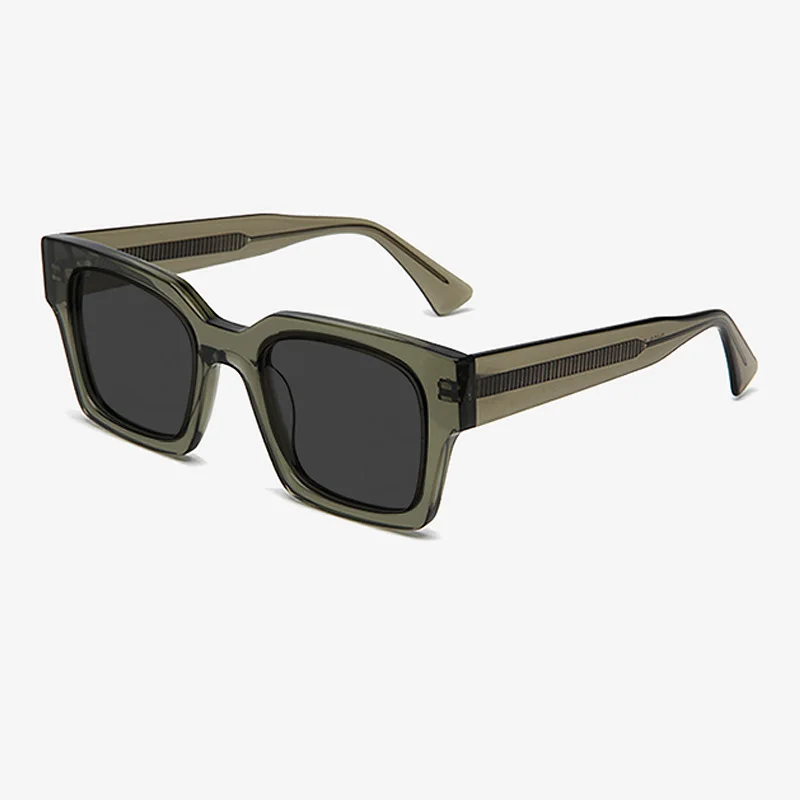 Glossy Black Grey Lens, Tortoiseshell Grey Lens, Clear Orange Grey Lens, Clear Grey Grey Lens, Clear Green Grey Lens, Clear Blue Grey Lens Acetate Classic Square Polarized Sunglasses for Men | Retro Premium Acetate Shades for Driving & UV Protection - View 5