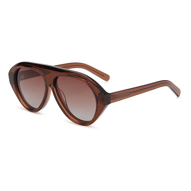 Glossy Black Gradient Grey Lens, Tortoiseshell Gradient Green Lens, Clear Tea Tea Lens, Wine Red Gradient Purple Lens Acetate European & American Oversized Frog Sunglasses for Women | Trendy Retro Acetate Shades - View 2