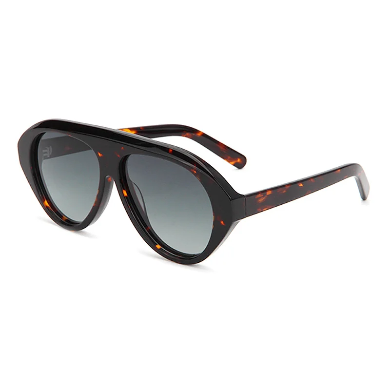 Glossy Black Gradient Grey Lens, Tortoiseshell Gradient Green Lens, Clear Tea Tea Lens, Wine Red Gradient Purple Lens Acetate European & American Oversized Frog Sunglasses for Women | Trendy Retro Acetate Shades - View 3