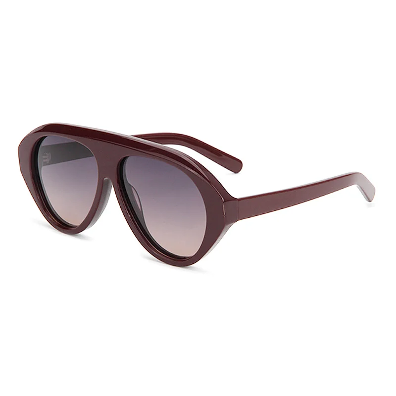 Glossy Black Gradient Grey Lens, Tortoiseshell Gradient Green Lens, Clear Tea Tea Lens, Wine Red Gradient Purple Lens Acetate European & American Oversized Frog Sunglasses for Women | Trendy Retro Acetate Shades - View 7