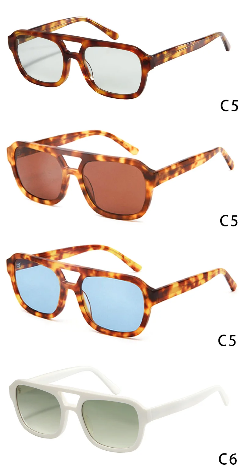 Grey Tortoiseshell Grey Lens, Black Frame Pink Lens, Tortoiseshell Frame Green Lens, Tortoiseshell Frame Yellow Lens, Tortoiseshell Frame Blue Lens, Tortoiseshell Dark Brown Lens, Tortoiseshell Dark Blue Lens, White Frame Gradient Green Lens Acetate Premium Double Bridge Fashion Sunglasses for Men & Women | European & American Runway Acetate Shades - Details 3