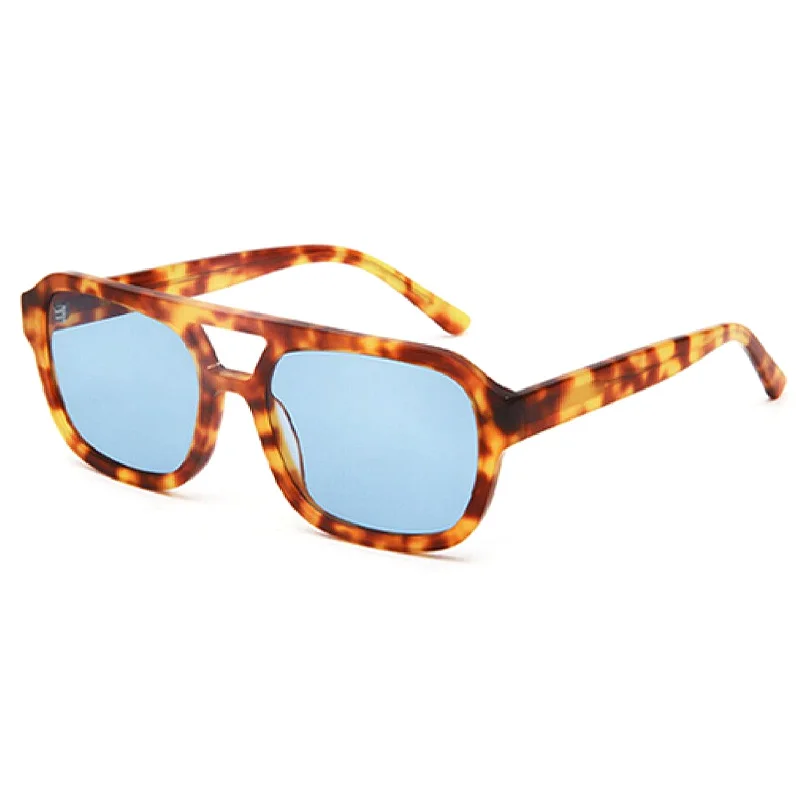 Grey Tortoiseshell Grey Lens, Black Frame Pink Lens, Tortoiseshell Frame Green Lens, Tortoiseshell Frame Yellow Lens, Tortoiseshell Frame Blue Lens, Tortoiseshell Dark Brown Lens, Tortoiseshell Dark Blue Lens, White Frame Gradient Green Lens Acetate Premium Double Bridge Fashion Sunglasses for Men & Women | European & American Runway Acetate Shades - View 2