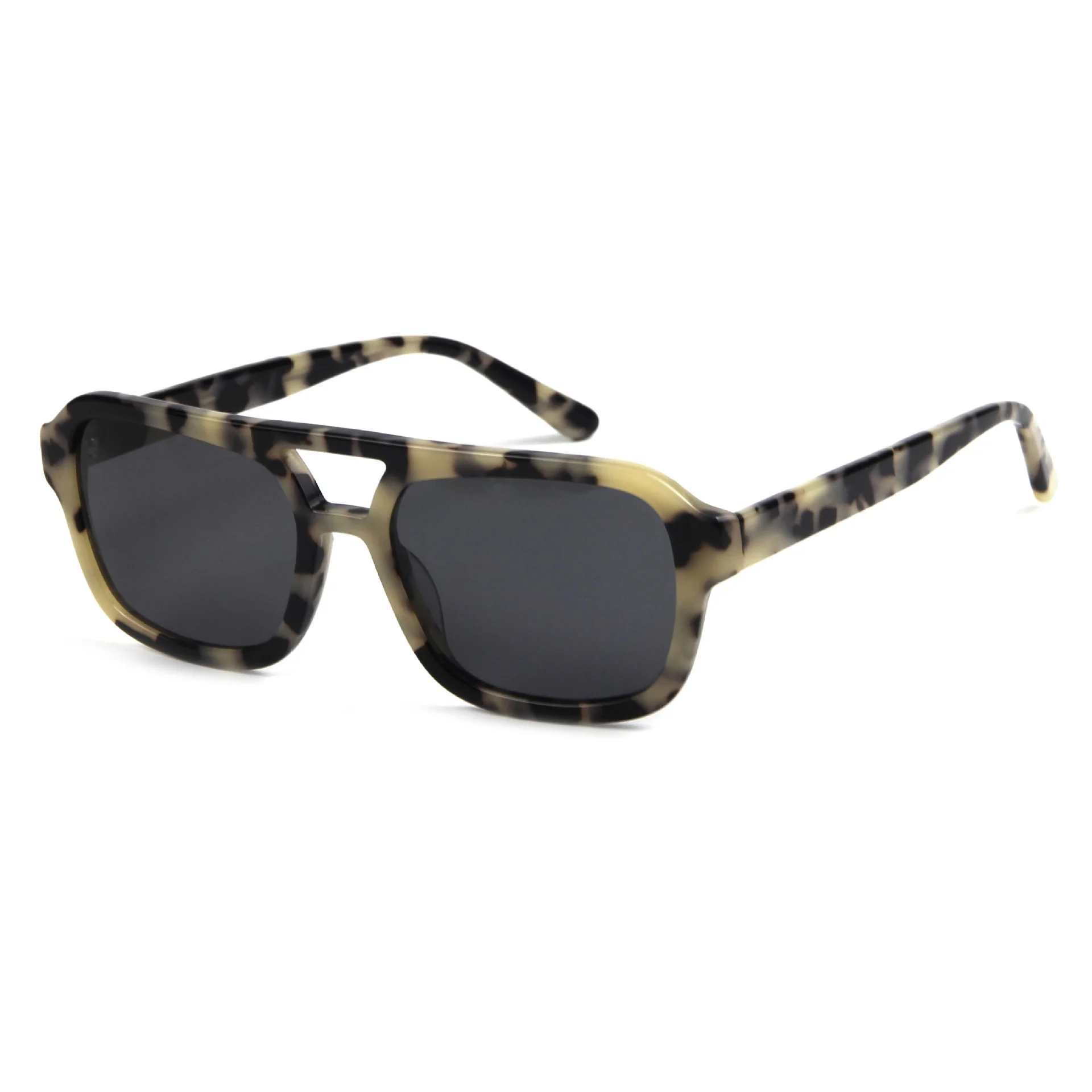 Grey Tortoiseshell Grey Lens, Black Frame Pink Lens, Tortoiseshell Frame Green Lens, Tortoiseshell Frame Yellow Lens, Tortoiseshell Frame Blue Lens, Tortoiseshell Dark Brown Lens, Tortoiseshell Dark Blue Lens, White Frame Gradient Green Lens Acetate Premium Double Bridge Fashion Sunglasses for Men & Women | European & American Runway Acetate Shades - View 8