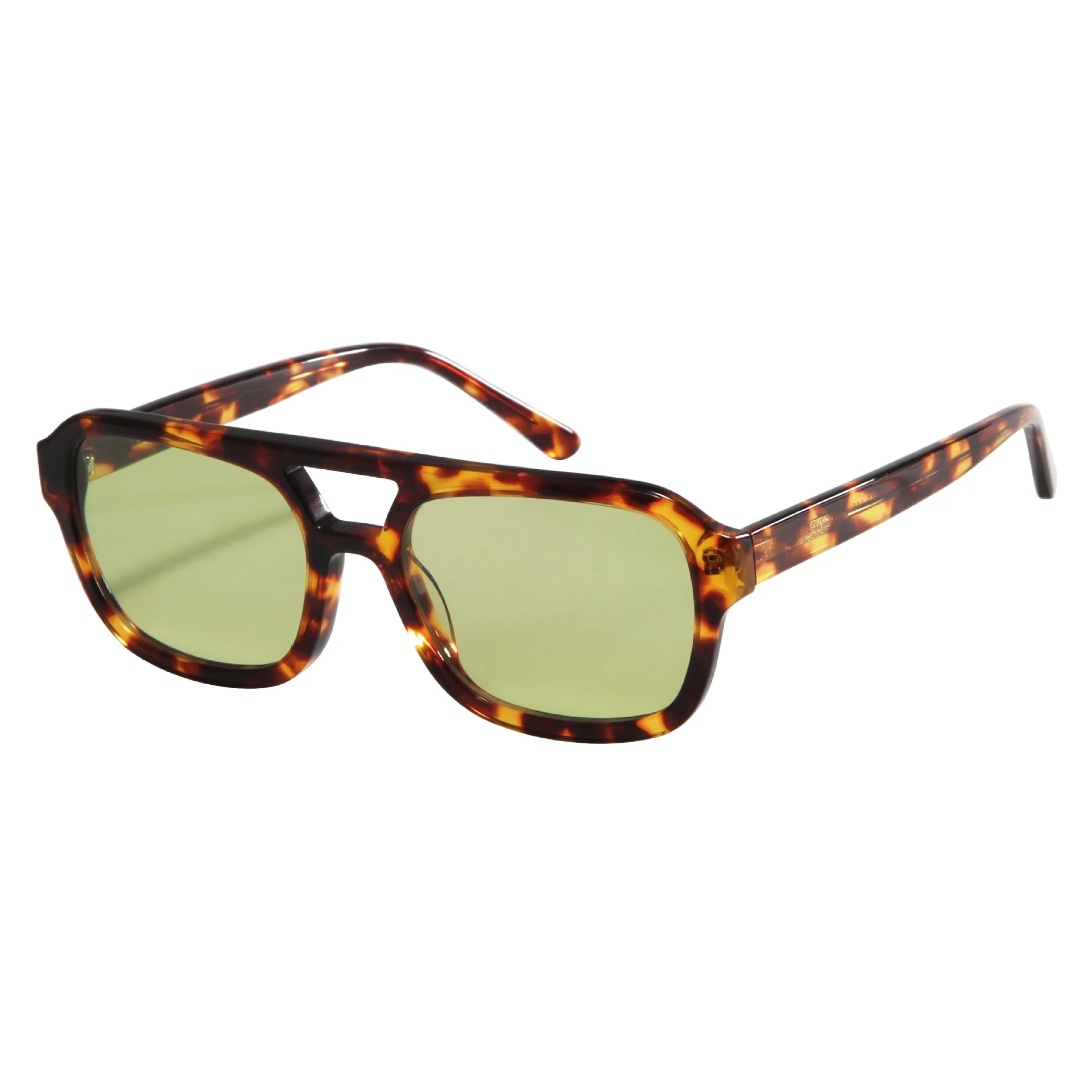 Grey Tortoiseshell Grey Lens, Black Frame Pink Lens, Tortoiseshell Frame Green Lens, Tortoiseshell Frame Yellow Lens, Tortoiseshell Frame Blue Lens, Tortoiseshell Dark Brown Lens, Tortoiseshell Dark Blue Lens, White Frame Gradient Green Lens Acetate Premium Double Bridge Fashion Sunglasses for Men & Women | European & American Runway Acetate Shades - View 11