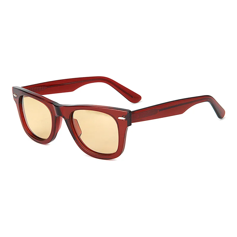 Glossy Black Green Lens, Tortoiseshell Tea Lens, Green Pattern Green Lens, Clear Blue Blue Lens, Clear Grey Grey Lens, Clear Red Orange Lens Acetate Retro Rivet Sunglasses | European & American Personalized Trendy Square Acetate Shades for Men & Women - View 9