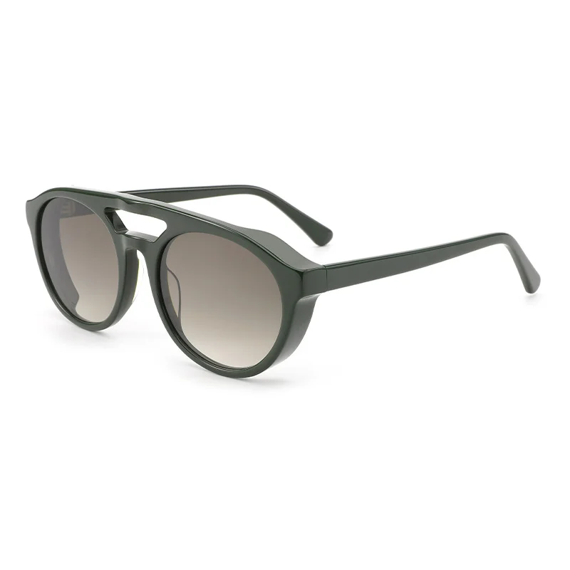 Trendy Punk Double Bridge Frog Sunglasses | Cross-Border Retro Round Thick Premium Acetate Shades