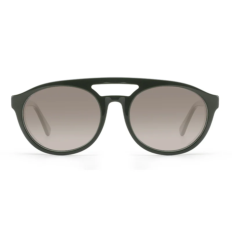 Glossy Black Gradient Grey Lens, Dark Green Gradient Tea Lens, Wine Red Pink Lens, Clear Color Blue Lens Acetate Trendy Punk Double Bridge Frog Sunglasses | Cross-Border Retro Round Thick Premium Acetate Shades - View 2