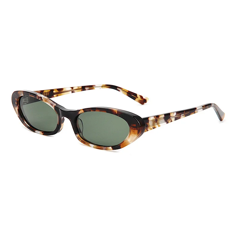 Glossy Black Tea Lens, Tortoiseshell Tea Lens, Brown Tortoiseshell Green Lens, Solid White Beige Lens, Wine Red Pink Lens, Clear Green Grey Lens Acetate Best-Selling British Retro Small Frame UV Protection Sunglasses | Trendy Oval Multi-Color Acetate Shades - View 2