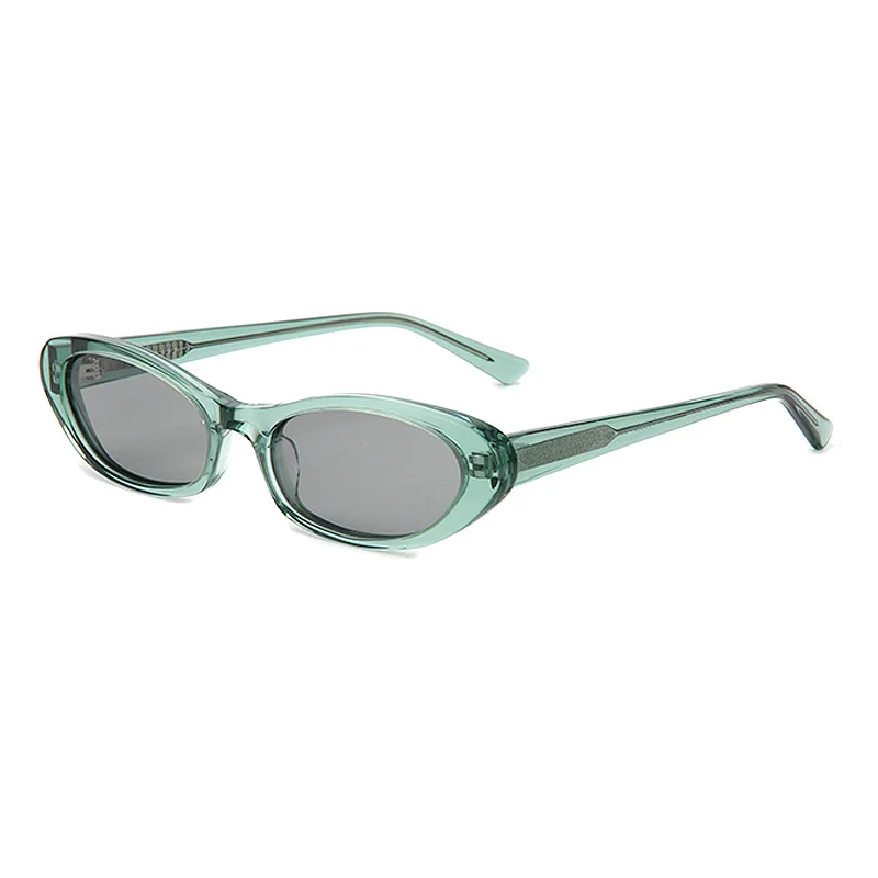 Glossy Black Tea Lens, Tortoiseshell Tea Lens, Brown Tortoiseshell Green Lens, Solid White Beige Lens, Wine Red Pink Lens, Clear Green Grey Lens Acetate Best-Selling British Retro Small Frame UV Protection Sunglasses | Trendy Oval Multi-Color Acetate Shades - View 6