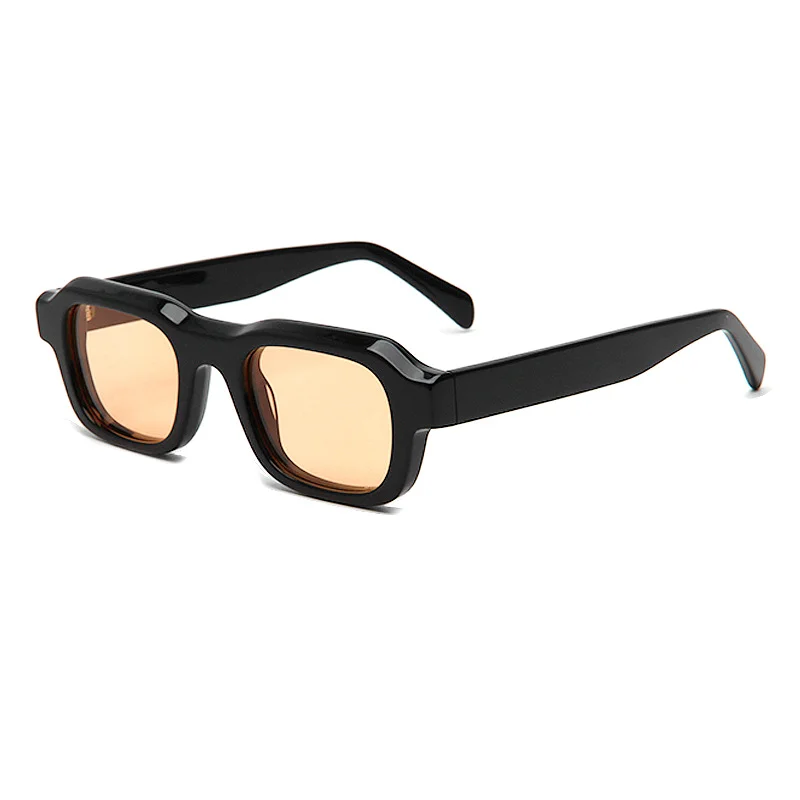 Glossy Black Orange Lens, Tortoiseshell Grey Lens, Clear Blue Orange Lens, Clear Color Green Lens Acetate Square Retro Small Frame Sunglasses | Cross-Border Trendy 3D Thick Frame Premium Acetate Shades - View 1
