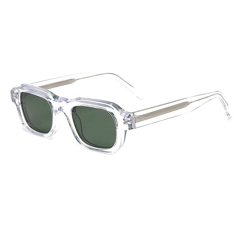 Glossy Black Orange Lens, Tortoiseshell Grey Lens, Clear Blue Orange Lens, Clear Color Green Lens Acetate Square Retro Small Frame Sunglasses | Cross-Border Trendy 3D Thick Frame Premium Acetate Shades - View 2