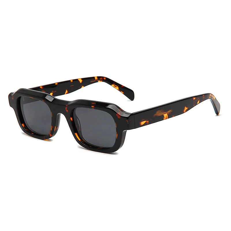 Glossy Black Orange Lens, Tortoiseshell Grey Lens, Clear Blue Orange Lens, Clear Color Green Lens Acetate Square Retro Small Frame Sunglasses | Cross-Border Trendy 3D Thick Frame Premium Acetate Shades - View 7