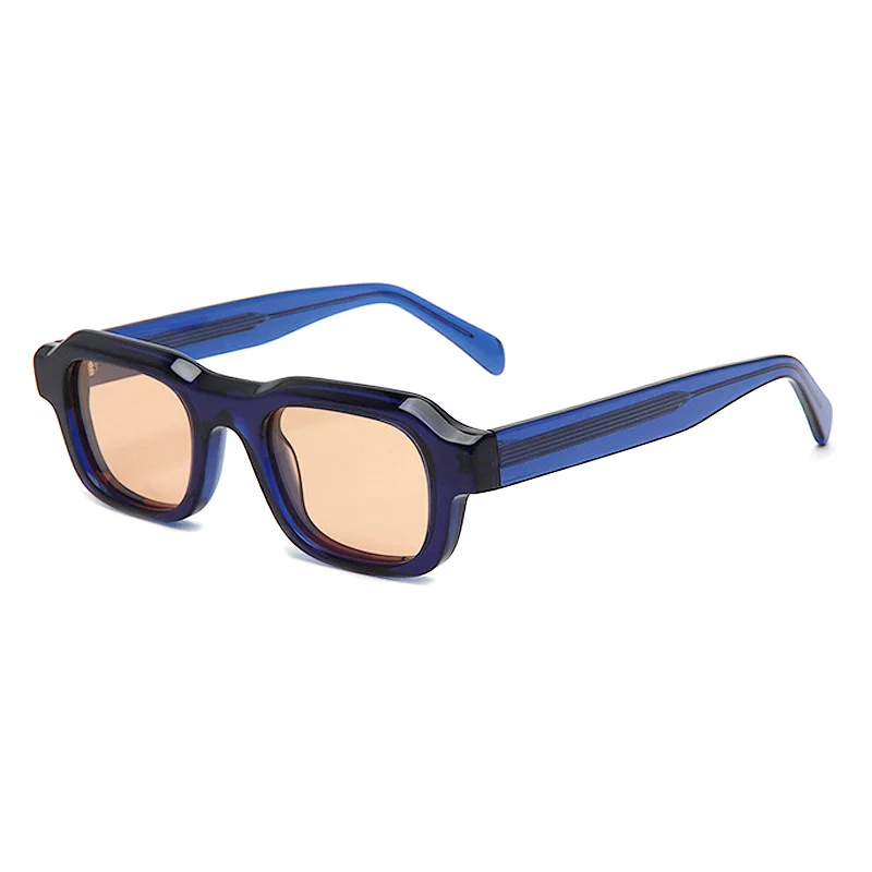Glossy Black Orange Lens, Tortoiseshell Grey Lens, Clear Blue Orange Lens, Clear Color Green Lens Acetate Square Retro Small Frame Sunglasses | Cross-Border Trendy 3D Thick Frame Premium Acetate Shades - View 8