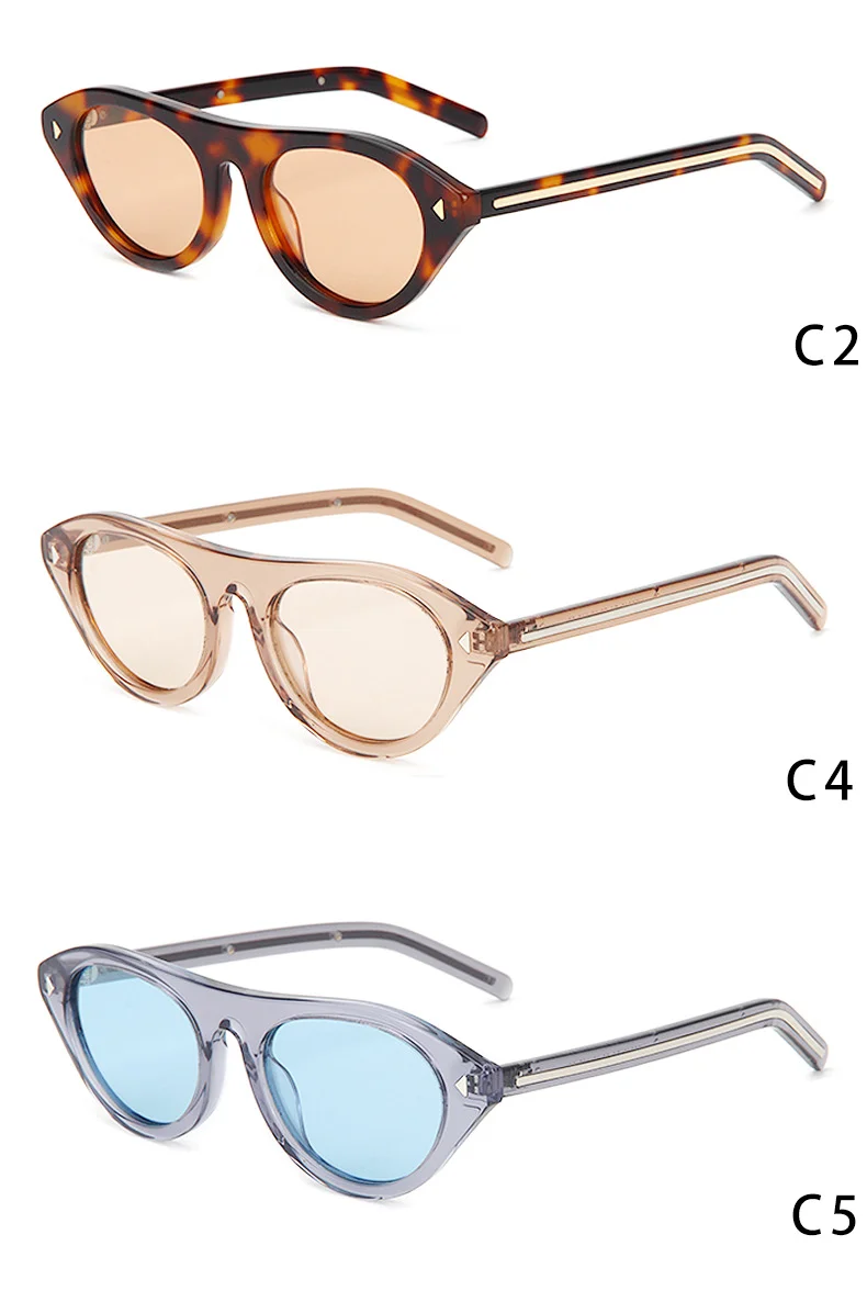 Glossy Black Purple Lens, Tortoiseshell Orange Lens, Floral Tortoiseshell Pink Lens, Clear Tea Light Lens, Clear Grey Blue Lens Acetate Cat Eye Premium Metal Line Sunglasses for Women | Trendy Rivet Designer Acetate Shades - Details 4