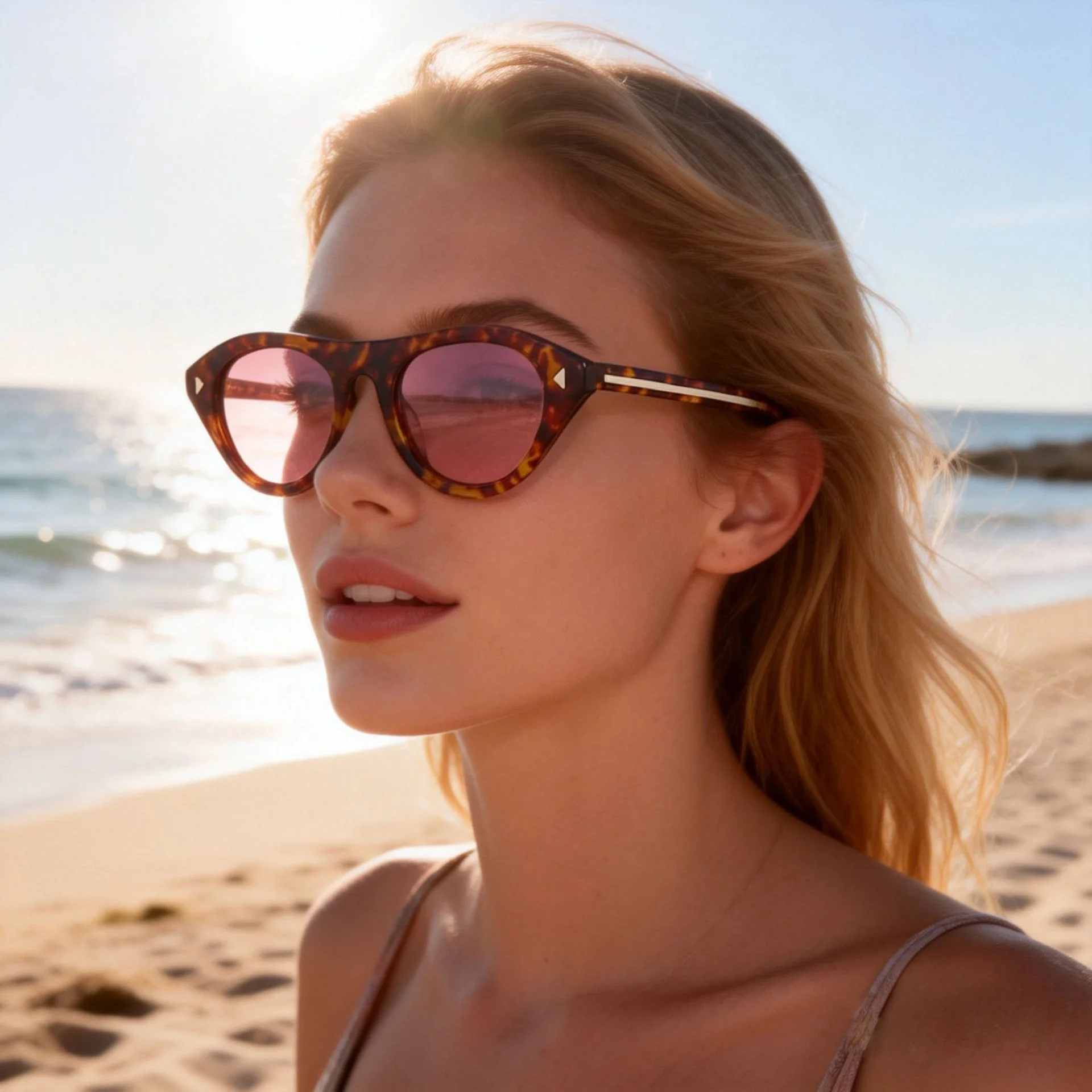 Glossy Black Purple Lens, Tortoiseshell Orange Lens, Floral Tortoiseshell Pink Lens, Clear Tea Light Lens, Clear Grey Blue Lens Acetate Cat Eye Premium Metal Line Sunglasses for Women | Trendy Rivet Designer Acetate Shades - Details 7