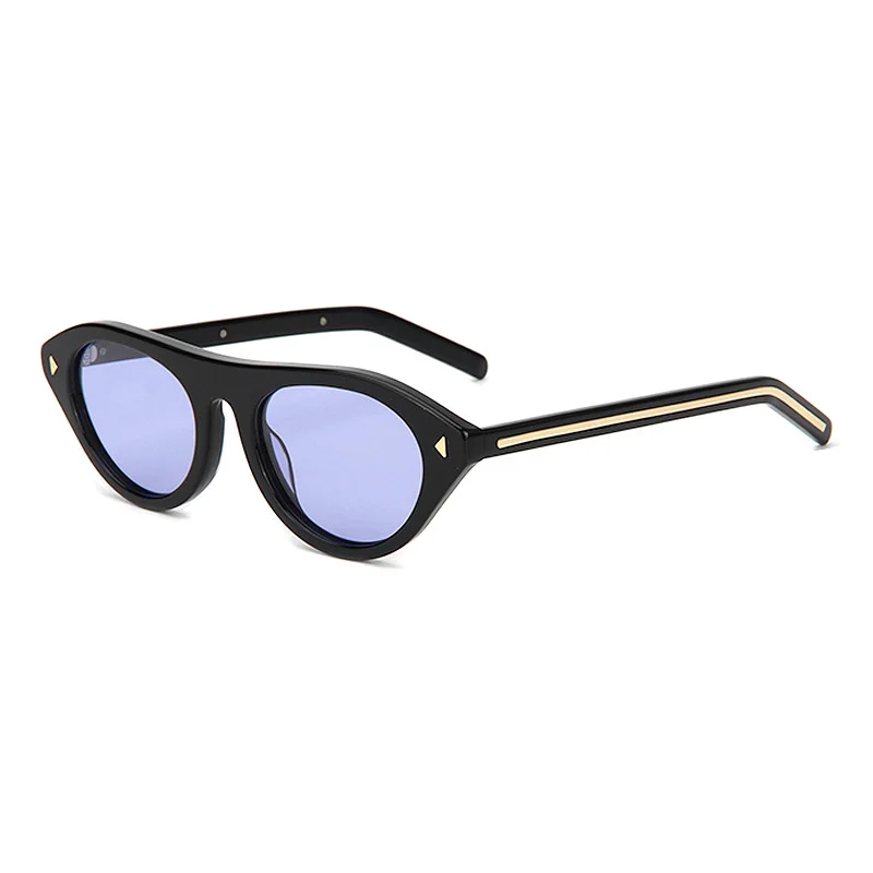 Glossy Black Purple Lens, Tortoiseshell Orange Lens, Floral Tortoiseshell Pink Lens, Clear Tea Light Lens, Clear Grey Blue Lens Acetate Cat Eye Premium Metal Line Sunglasses for Women | Trendy Rivet Designer Acetate Shades - View 3