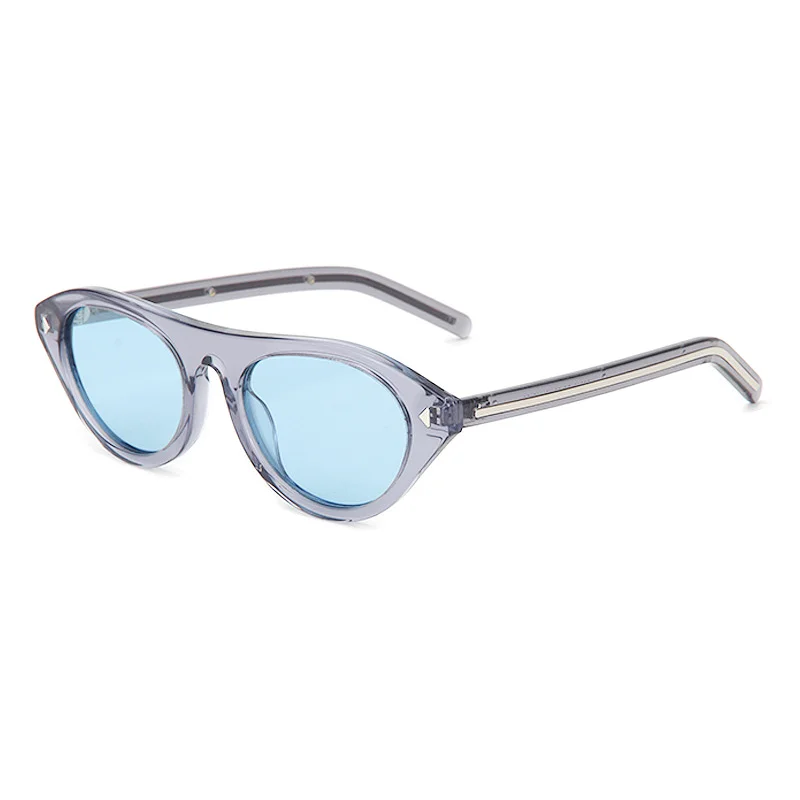 Glossy Black Purple Lens, Tortoiseshell Orange Lens, Floral Tortoiseshell Pink Lens, Clear Tea Light Lens, Clear Grey Blue Lens Acetate Cat Eye Premium Metal Line Sunglasses for Women | Trendy Rivet Designer Acetate Shades - View 4