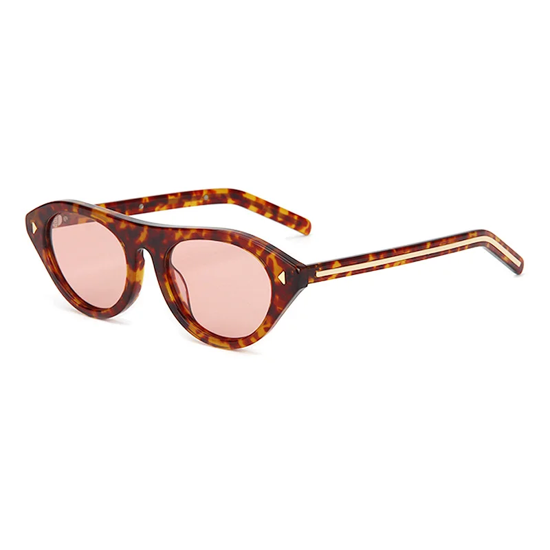 Glossy Black Purple Lens, Tortoiseshell Orange Lens, Floral Tortoiseshell Pink Lens, Clear Tea Light Lens, Clear Grey Blue Lens Acetate Cat Eye Premium Metal Line Sunglasses for Women | Trendy Rivet Designer Acetate Shades - View 6