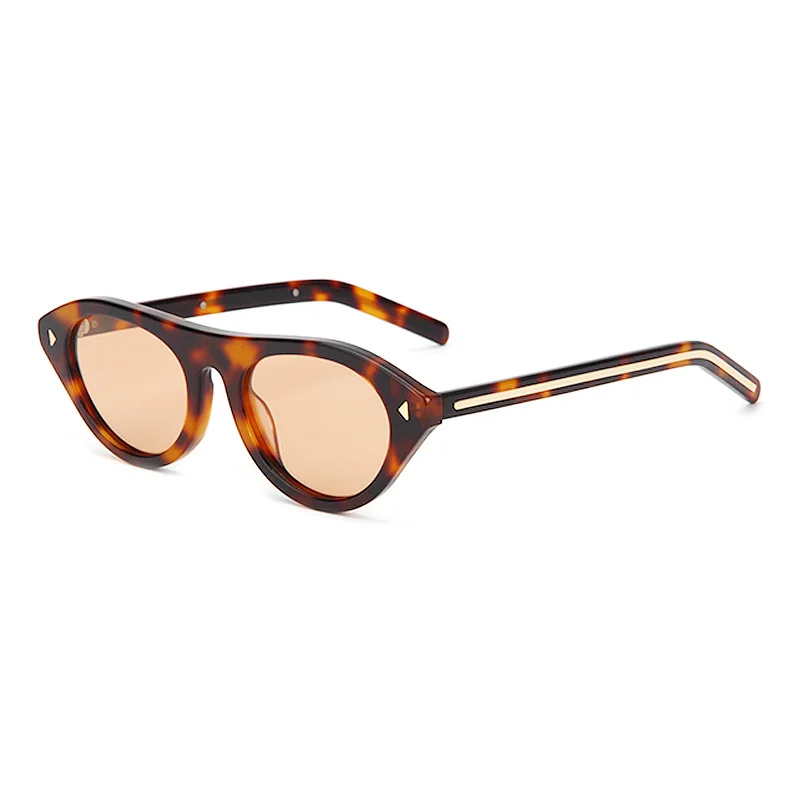 Glossy Black Purple Lens, Tortoiseshell Orange Lens, Floral Tortoiseshell Pink Lens, Clear Tea Light Lens, Clear Grey Blue Lens Acetate Cat Eye Premium Metal Line Sunglasses for Women | Trendy Rivet Designer Acetate Shades - View 8