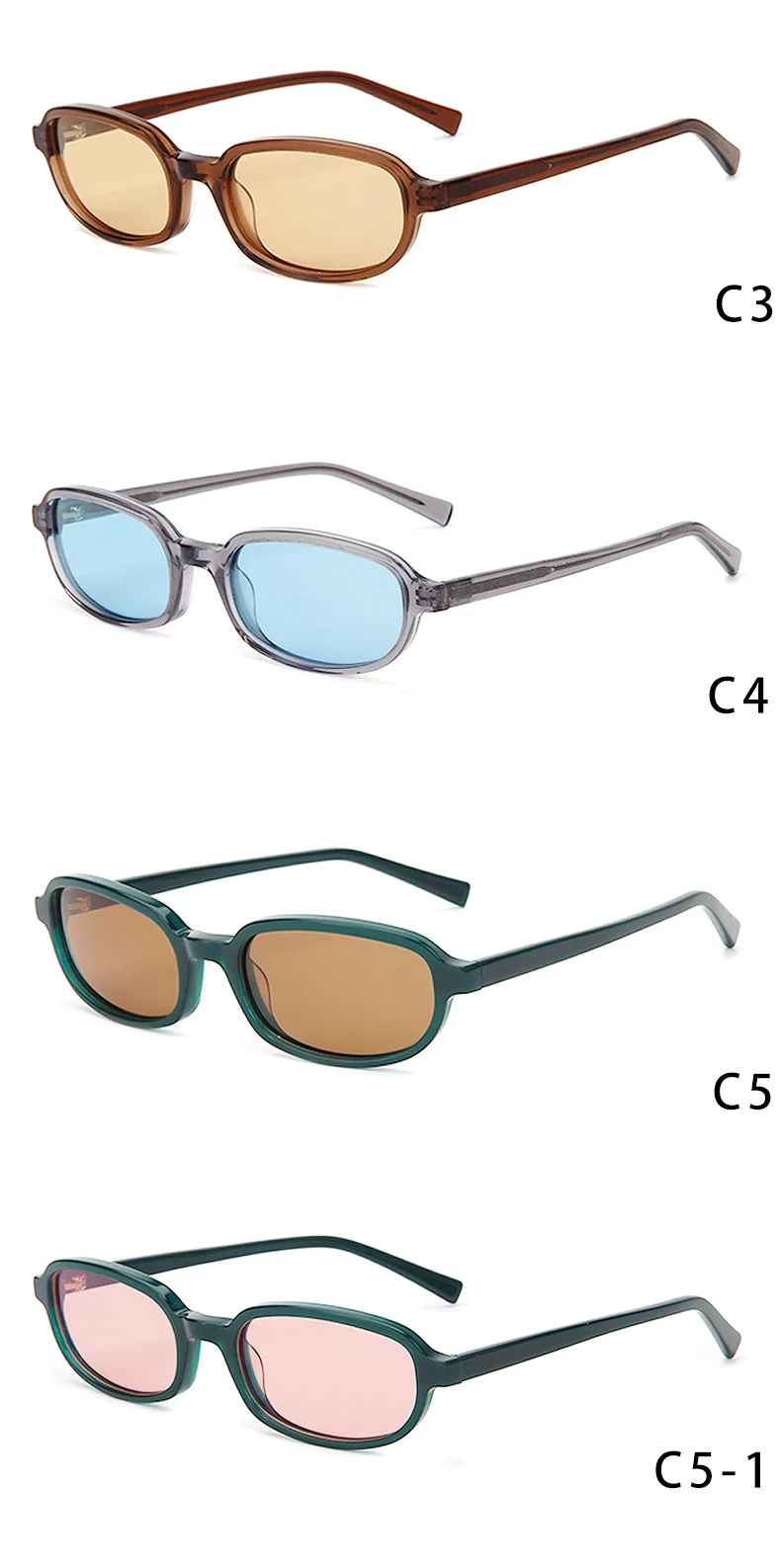 Glossy Black Tea Lens, Tortoiseshell Green Lens, Clear Tea Tea Lens, Clear Grey Blue Lens, Dark Green Tea Lens, Dark Green Pink Lens Acetate Premium Oval Frame Sunglasses for Women | Trendy Small Frame Acetate Shades - Details 4