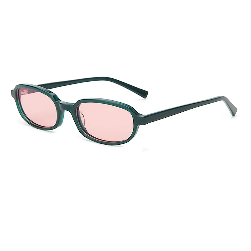 Glossy Black Tea Lens, Tortoiseshell Green Lens, Clear Tea Tea Lens, Clear Grey Blue Lens, Dark Green Tea Lens, Dark Green Pink Lens Acetate Premium Oval Frame Sunglasses for Women | Trendy Small Frame Acetate Shades - View 4