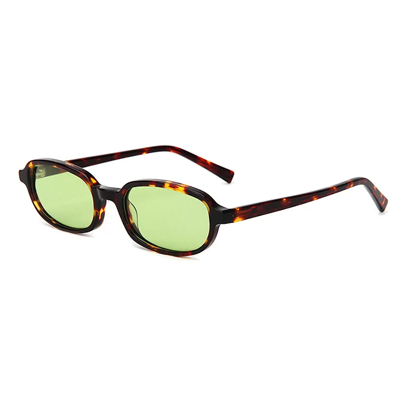 Glossy Black Tea Lens, Tortoiseshell Green Lens, Clear Tea Tea Lens, Clear Grey Blue Lens, Dark Green Tea Lens, Dark Green Pink Lens Acetate Premium Oval Frame Sunglasses for Women | Trendy Small Frame Acetate Shades - View 9