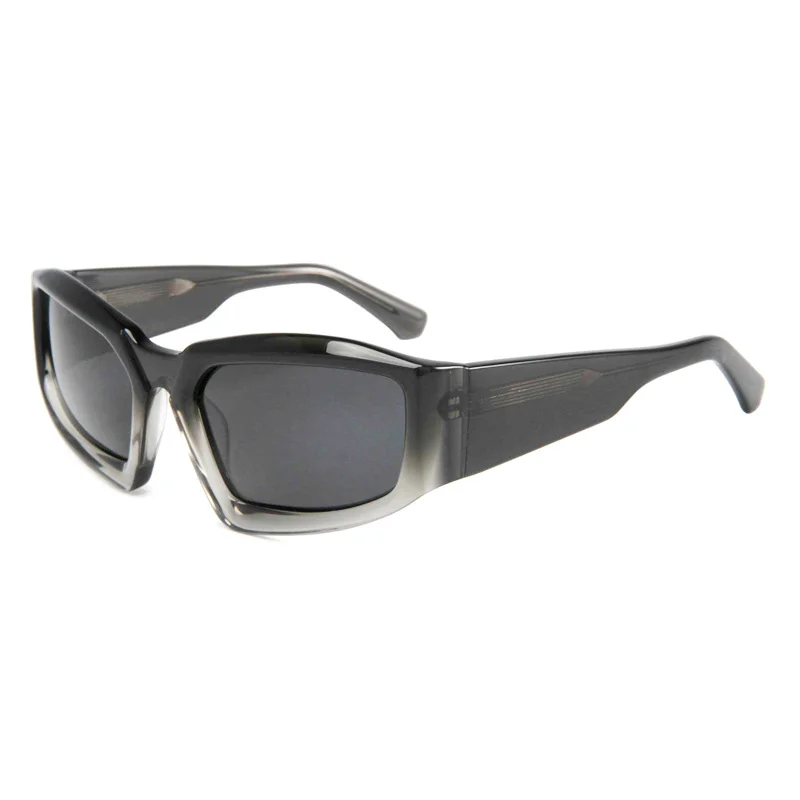 Glossy Black Grey Lens, Clear Grey Gradient Grey Lens, Clear Yellow Blue Lens Acetate Trendy Outdoor Cycling Sports Sunglasses for Men & Women | Personalized Retro Square Acetate Shades - View 6