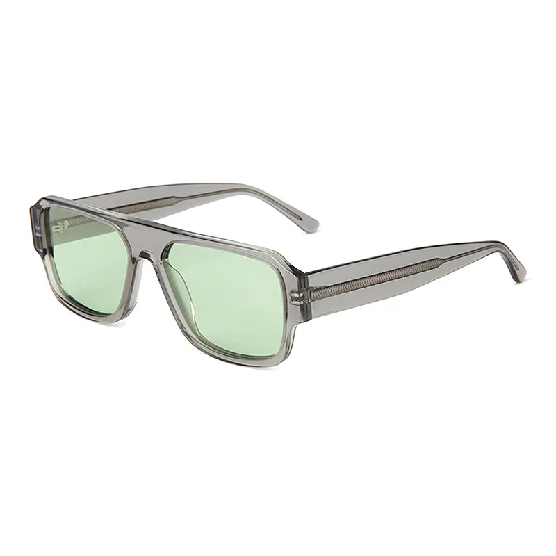 Glossy Black Orange Lens, Tortoiseshell Grey Lens, Solid White Yellow Lens, Clear Grey Green Lens, Clear Blue Blue Lens Acetate Trendy Sports Square Frame Acetate Sunglasses for Men | Retro Fashion Travel Driving UV Protection Shades - View 6