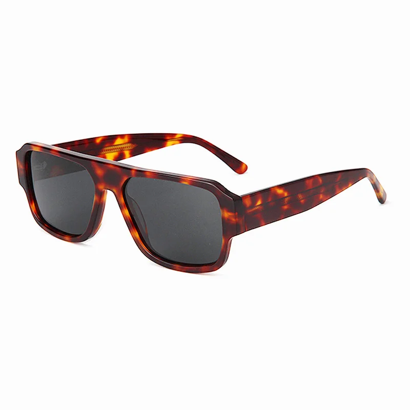 Glossy Black Orange Lens, Tortoiseshell Grey Lens, Solid White Yellow Lens, Clear Grey Green Lens, Clear Blue Blue Lens Acetate Trendy Sports Square Frame Acetate Sunglasses for Men | Retro Fashion Travel Driving UV Protection Shades - View 8