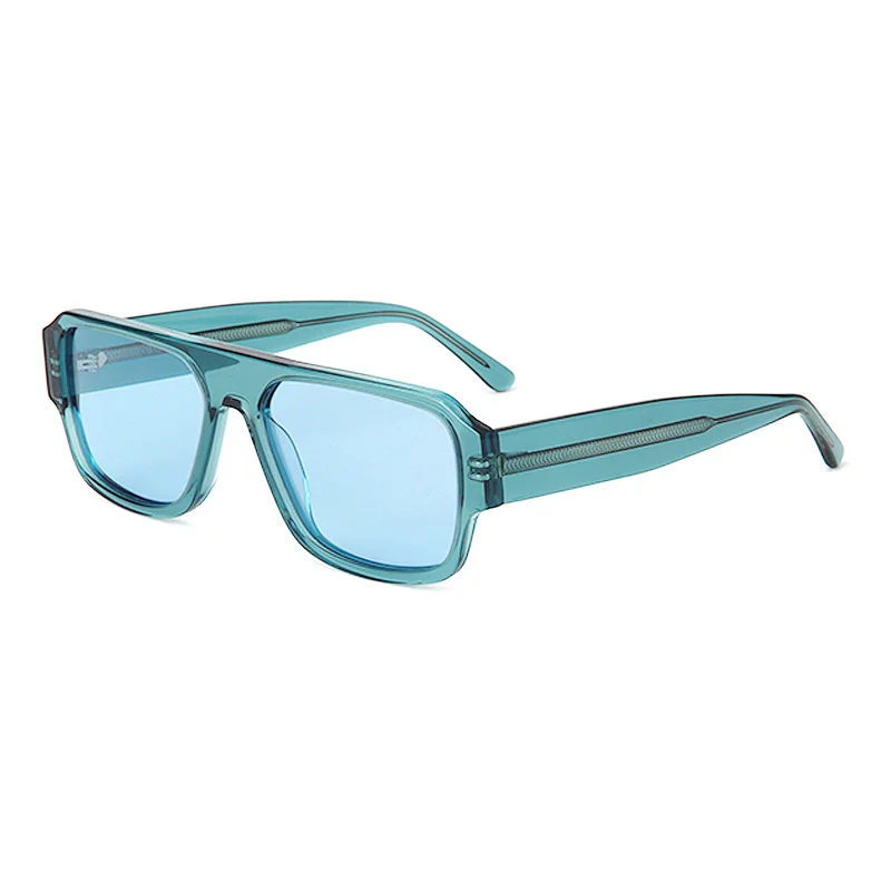 Glossy Black Orange Lens, Tortoiseshell Grey Lens, Solid White Yellow Lens, Clear Grey Green Lens, Clear Blue Blue Lens Acetate Trendy Sports Square Frame Acetate Sunglasses for Men | Retro Fashion Travel Driving UV Protection Shades - View 9