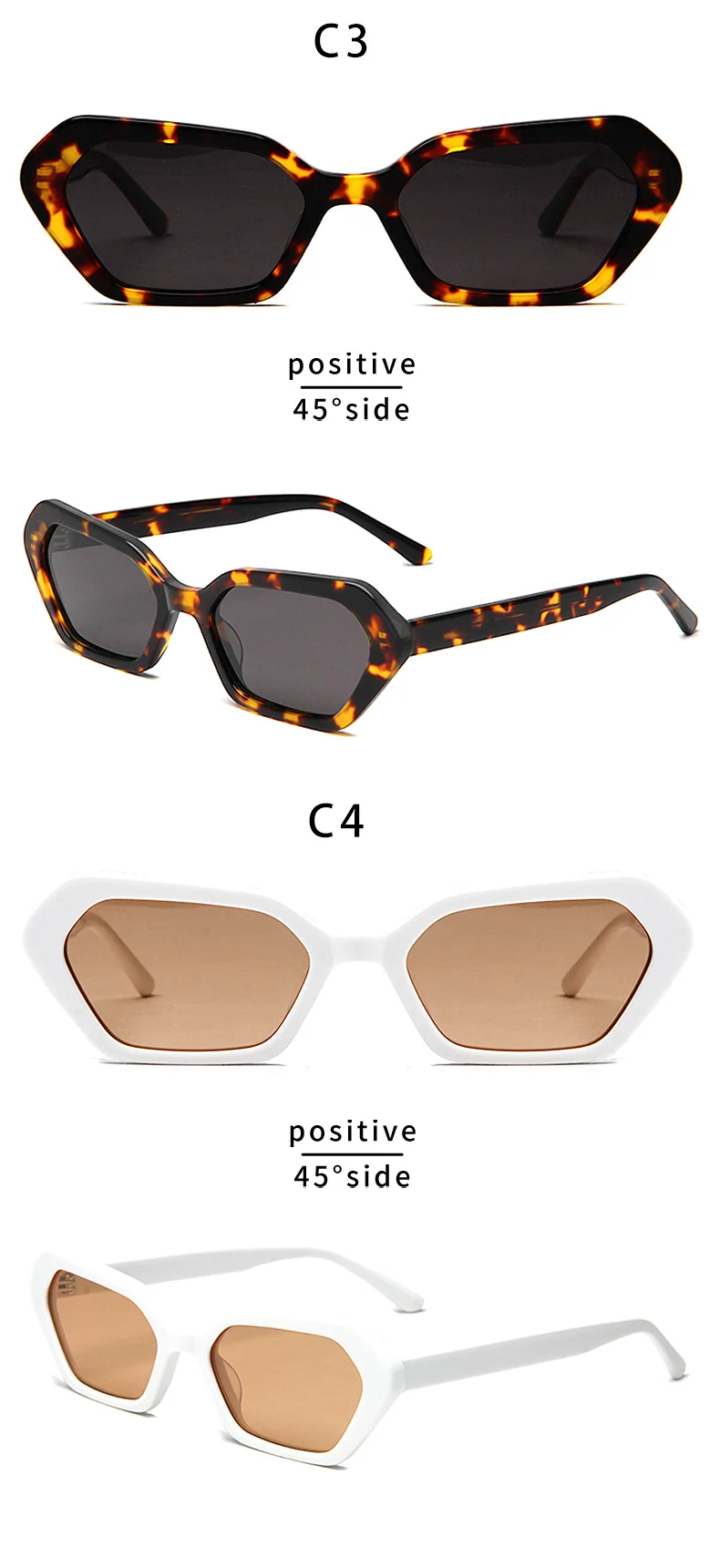 Glossy Black Grey Lens, Glossy Red Grey Lens, Tortoiseshell Grey Lens, Solid White Light Lens Acetate Personalized Cat Eye Sunglasses | Trendy Versatile Premium Street Style Retro Small Frame Polygon Acetate Shades - Details 2