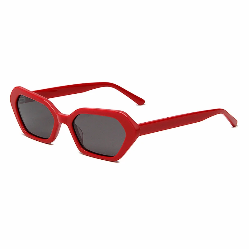 Glossy Black Grey Lens, Glossy Red Grey Lens, Tortoiseshell Grey Lens, Solid White Light Lens Acetate Personalized Cat Eye Sunglasses | Trendy Versatile Premium Street Style Retro Small Frame Polygon Acetate Shades - View 1